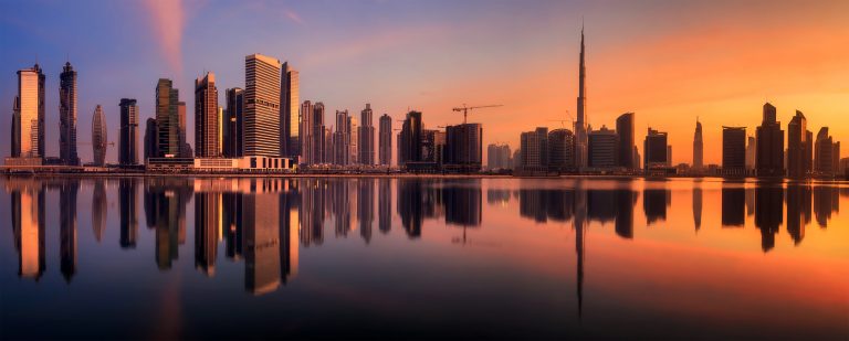 Dubai skyline at sunset