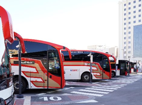 RTA buses waiting at the Ibn Battuta terminal in Dubai to go to Abu Dhabit