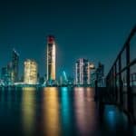 Abu Dhabi night skyline across the water