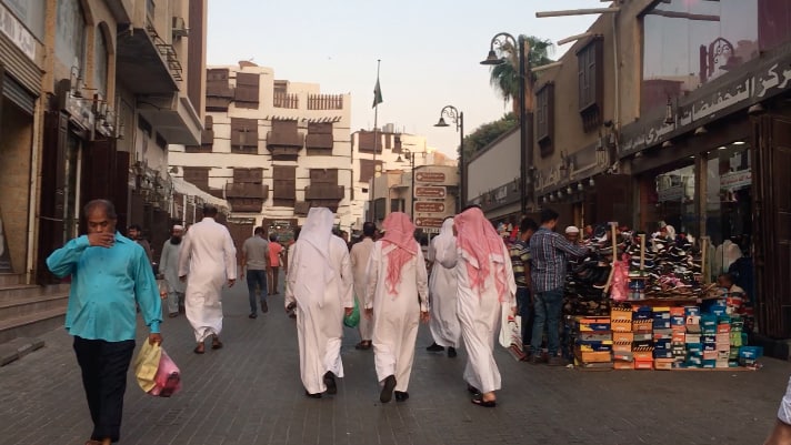 Streets and markets of Al Balad Souq in Al Balad Jeddah Historical UNESCO World Heritage Site