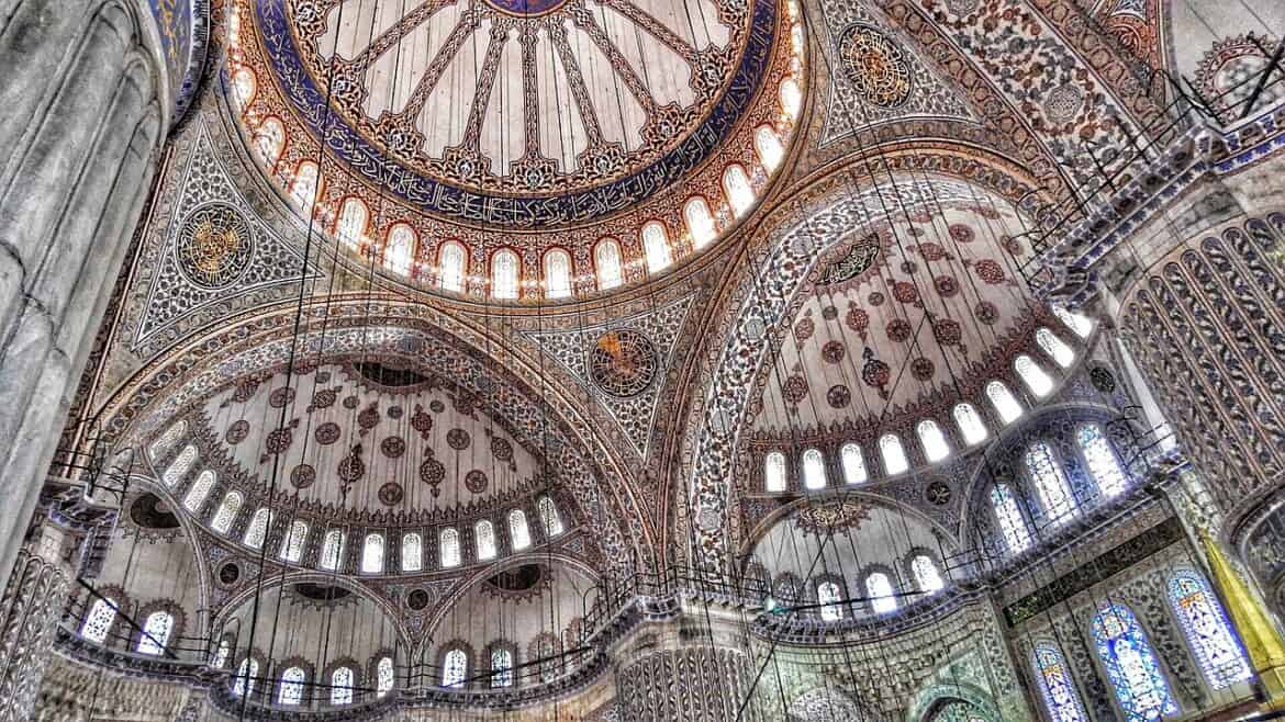 Ceilings of the Blue Mosque in Istanbul Turkey