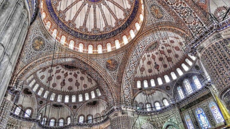 Ceilings of the Blue Mosque in Istanbul Turkey