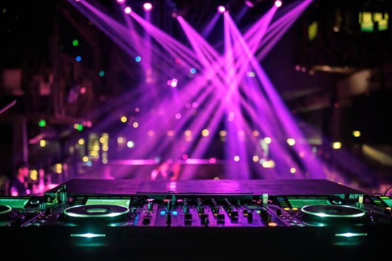 Inside a nightclub in Dubai behind the DJ booth
