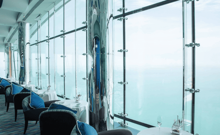 View from inside Skyview Bar overlooking the Arabian Gulf sea