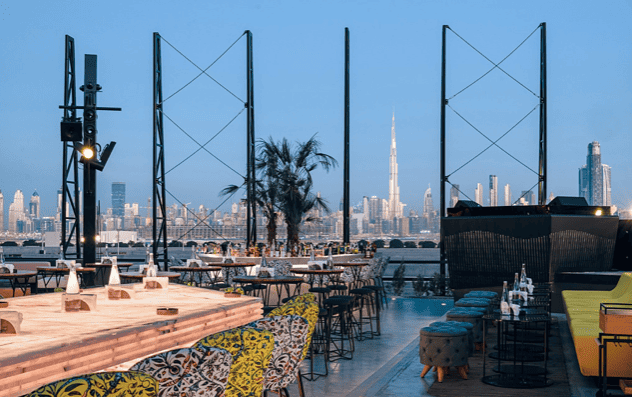 An unique open air view from Meydan towards Downtown Dubai skyline with the Burj Khalifa visable