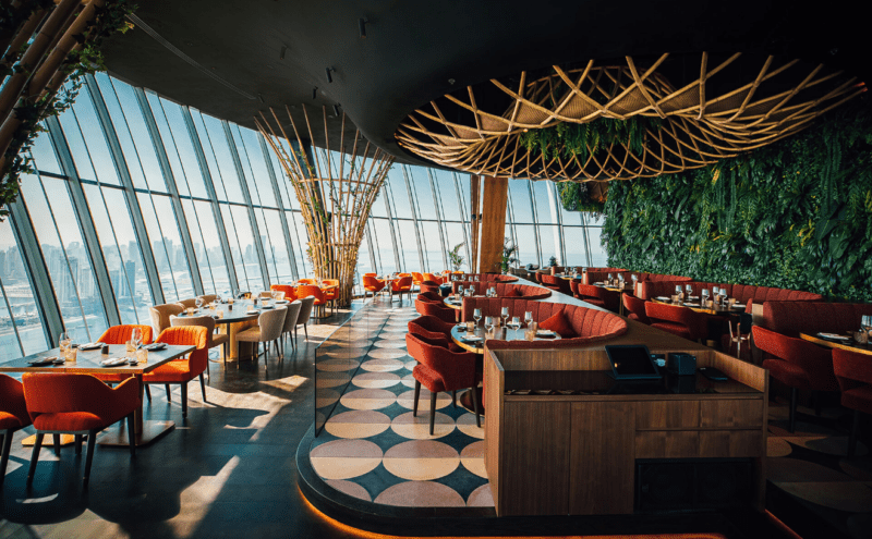 Insdie the glamourous interiors of Sushi Samba in Dubai with a view over Palm Jumeirah