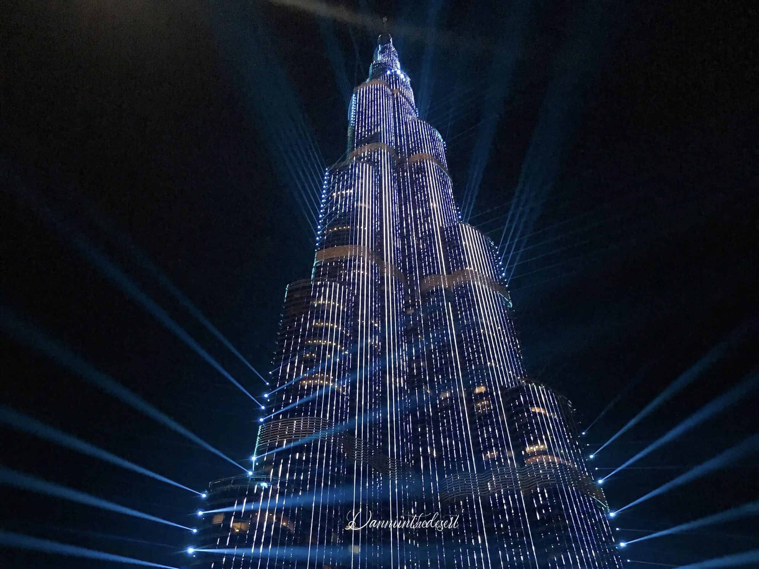 View of the Burj Khalifa from underneath when dining on the outdoor terrace at Hashi Armani