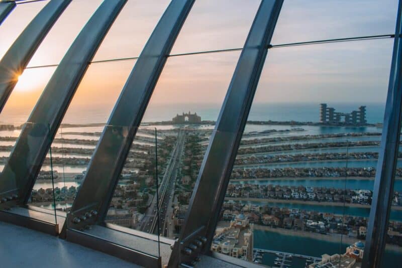 View of Atlantis, Palm Jumeirah and Royal Atlantis from The View at Palm Jumeirah from the outdoor terrace on the observation deck