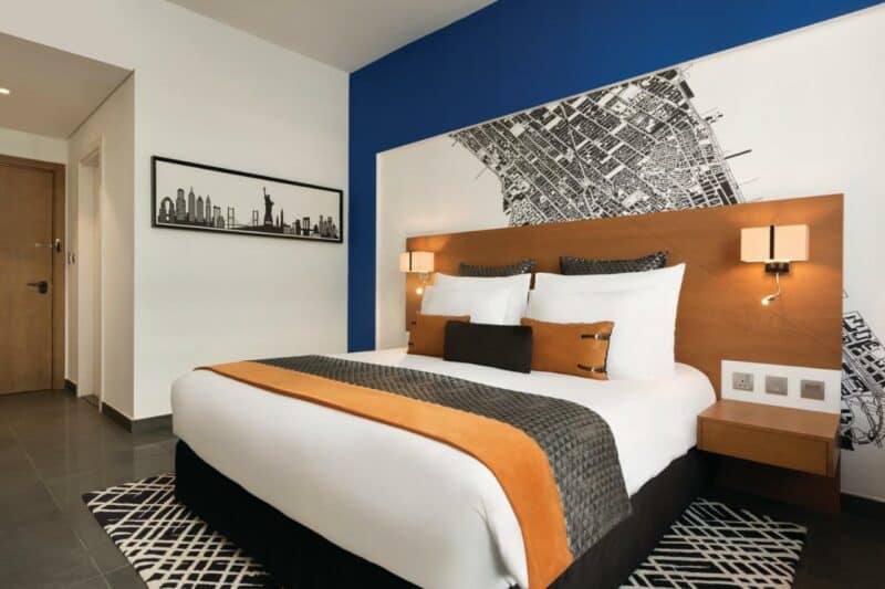 Modern interiors with Dubai theme elements at Tryp by Wyndham with a king bed