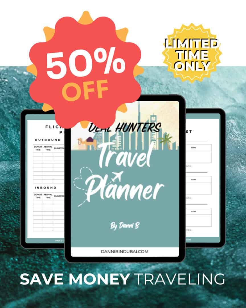 Deal Hunter Travel Planner ad with a product preview, a 50% off sticker and limited time only sticker