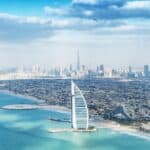 View across Dubai with Burj Al Arab at the front