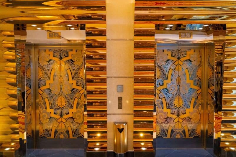 Gold lifts inside Burj Al Arab which will take you to the higher floors