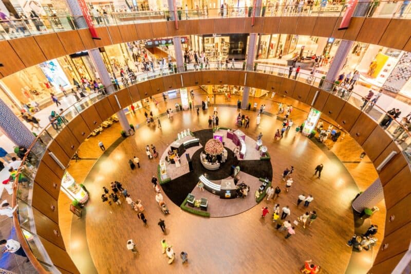 Inside of Dubai Mall with lots of people walking around