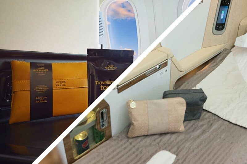 Comparing the amenity kits from Etihad vs Emirates for business class and first class passengers