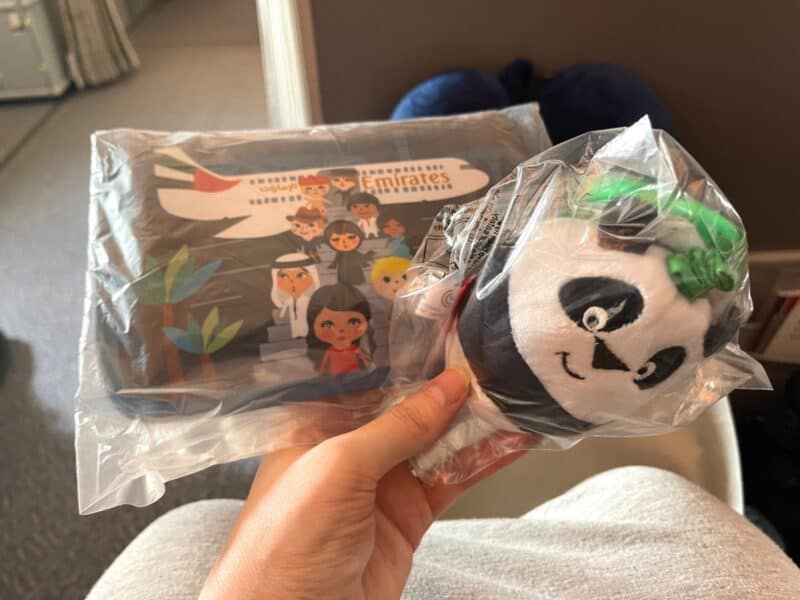 Picture of an Emirates children's travel amenity kit received when flying Emirates with an infant under 2 from Dubai International airport