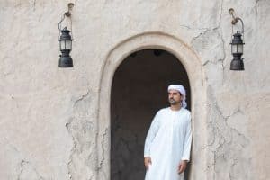 Emirati man stood in the cultural district of Dubai, part of Dubai's culture and history