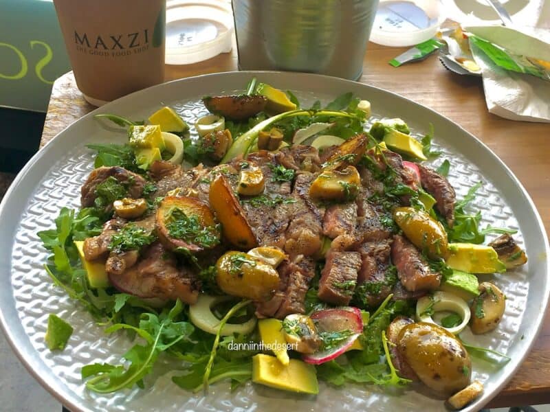 My steak and potatoes meal with avocado from Maxzi Good Food Al Quoz Branch