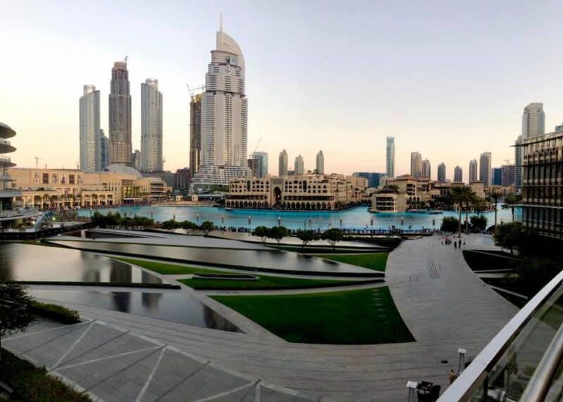 The view over Dubai Fountain from Armani Deli