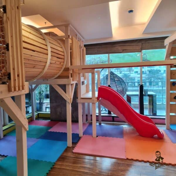 Photo of the beautiful wooden indoor play area at Baker's Kitchen Dubai Marina