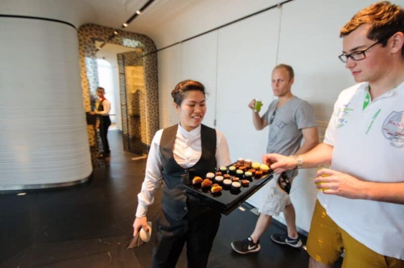 Canapes being served on the 148th floor in the Burj Khalifa lounge