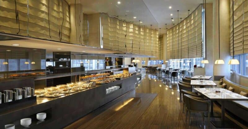 Inside the interiors with a view of the buffet options at Mediterraneo at Armani Hotel Dubai in Burj Khalifa