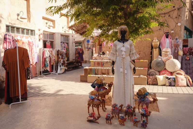 Souk with various traditional Emirati items and tourist souvenirs at Al Seef Heritage Souq
